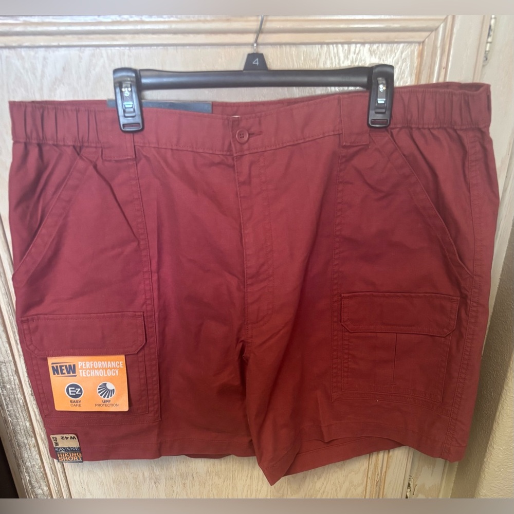 NEW Savane Shorts Mens Size 42‎ Red Hiking Cargo UPF Protection Pockets READ